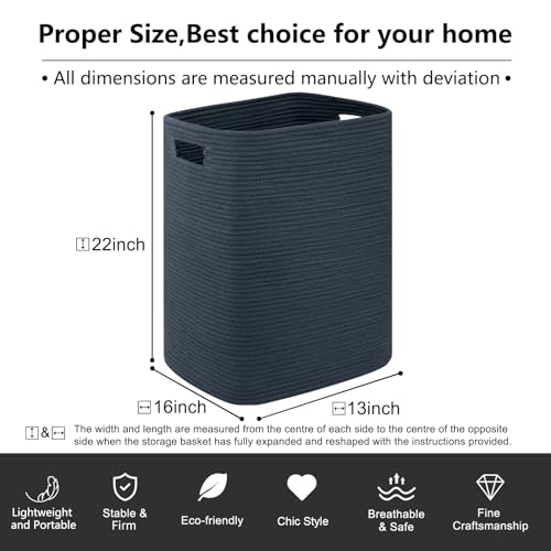 OIAHOMY Laundry Hamper Laundry Basket Cotton Rope Storage Baskets Blue - color: Blue