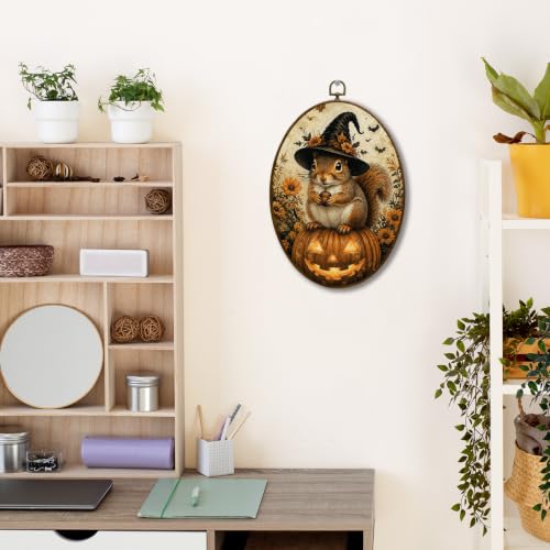 JQF Halloween Squirrel Witchy Pumpkin Oval Wall Decor Framed 442XW-YGH-fall - color: fall Squirrer-1