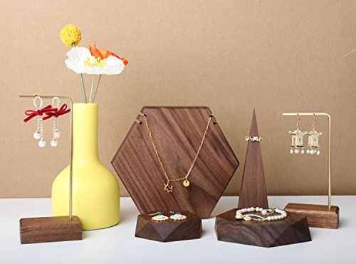 2pcs Wooden Jewelry display tray, Hexagon jewelry display riser, Jewelry retail shop photography props【Walnut Hexagon tray-2pcs】