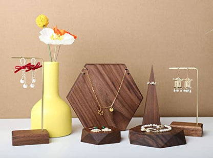 2pcs Wooden Jewelry display tray, Hexagon jewelry display riser, Jewelry retail shop photography props【Walnut Hexagon tray-2pcs】
