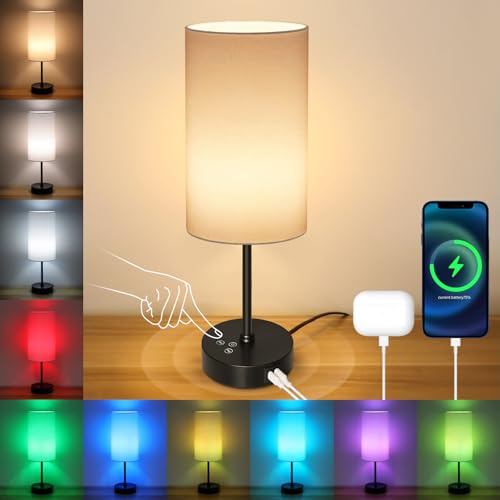 Unicozin 17Inch Table Lamp, 3 CCT 3000K/4500K/6500K & RGB Color Changing, Stepless Dimmable Bedside Lamp for Reading, Ambience Nightstand Light for Home Decor Party, White Shade - color: White - Black, size: 17in