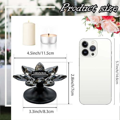 1 PC Black Crystal Flower Tea Light Holder, Glass Tealight Candlestick with Metal Base, Votive Candle for Table Centerpiece, Wedding/Parties Decor, Nice Gift - color: Black