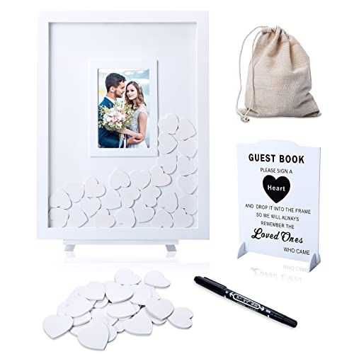 Wedding Guest Book, Wedding Guest Book Alternative with Wooden Hearts, Wedding Book for Guests Guest Book Wedding Reception for Wedding Anniversary Baby Shower Birthday Party - color: White