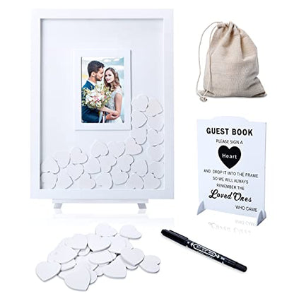 Wedding Guest Book, Wedding Guest Book Alternative with Wooden Hearts, Wedding Book for Guests Guest Book Wedding Reception for Wedding Anniversary Baby Shower Birthday Party - color: White