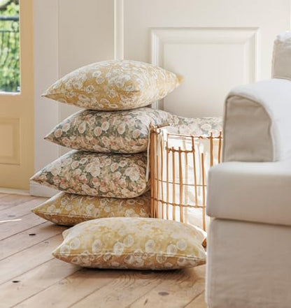 Chenille Rose Floral Pattern Farmhouse Throw Pillow Cover, 20 x 20 Yellow - color: Light Yellow, size: 20" x 20" (Pack of 1)