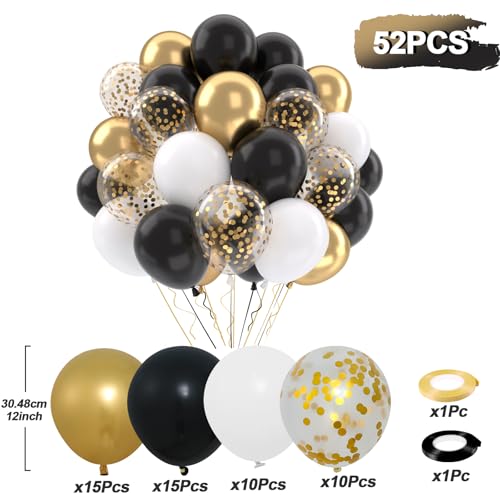 Patimate Black Gold Confetti Latex Balloons Set 50 pcs 12 inch - color: Black Gold