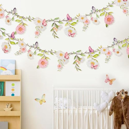 SUNBEAUTY 13FT Wildflower Garland Butterfly Daisy Banner Flower Garlands - color: Pet Flowers - Pink