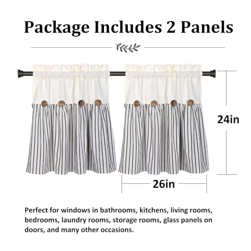 DOSLY IDÉES Spa Waffle and Black Striped Curtains, 26" W x 24" L - color: Beige & Black Striped, size: 26"W x 24"L (Pack of 2)