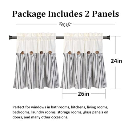 DOSLY IDÉES Spa Waffle and Black Striped Curtains, 26" W x 24" L - color: Beige & Black Striped, size: 26"W x 24"L (Pack of 2)