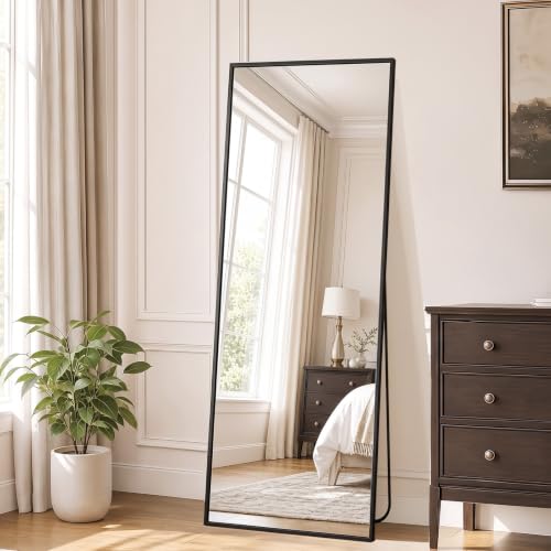 DUMOS 15"x56" Full Length Floor Mirror, Full Body Mirror - color: Black-rect Edge, size: 56"L x 15"W