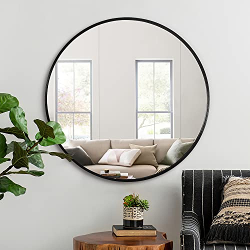 NeuType Round Mirror - 20inch Circle Mirror, Metal Framed, Wall-Mounted for Entryway, Living Room, Bedroom, Bathroom - Modern (Black)