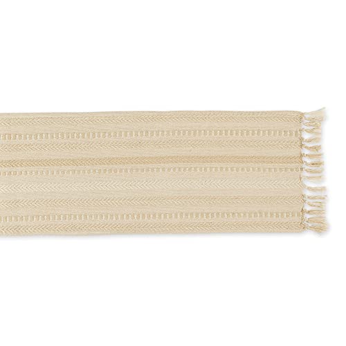 DII Braided Stripe Table Runner, 15x108 with 2.5" Fringe, Vintage Linen