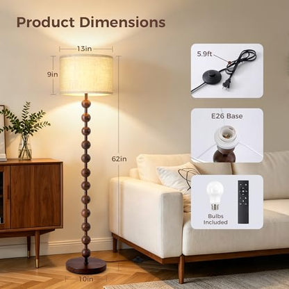 62" Farmhouse Floor Lamp with Remote, Dimmable Standing Lamp, Walnut Grain - color: Walnut Wood Grain