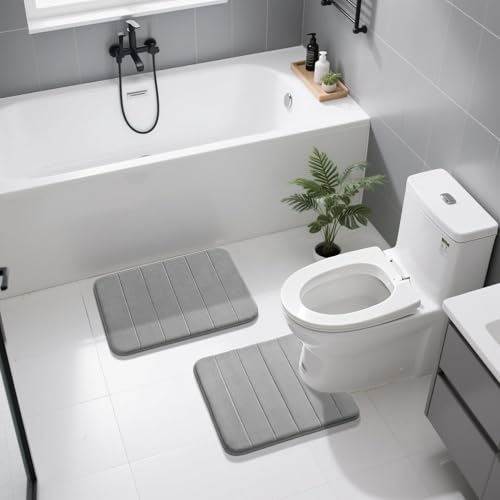 Yimobra Memory Foam Bathroom Mat Set, 24 x 17 & 24 x 20 in, Gray - color: Grey, size: 24x17+24x20 Inch