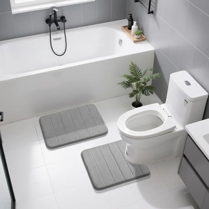 Yimobra Memory Foam Bathroom Mat Set, 24 x 17 & 24 x 20 in, Gray - color: Grey, size: 24x17+24x20 Inch