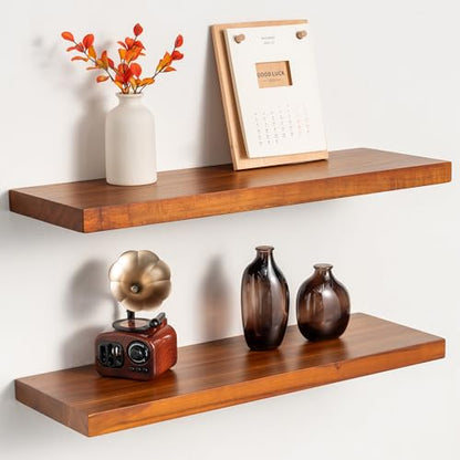 24" Teak Floating Shelves, Natural - Set of 2 - color: Natural Teak, size: 24"L, 2-Pack