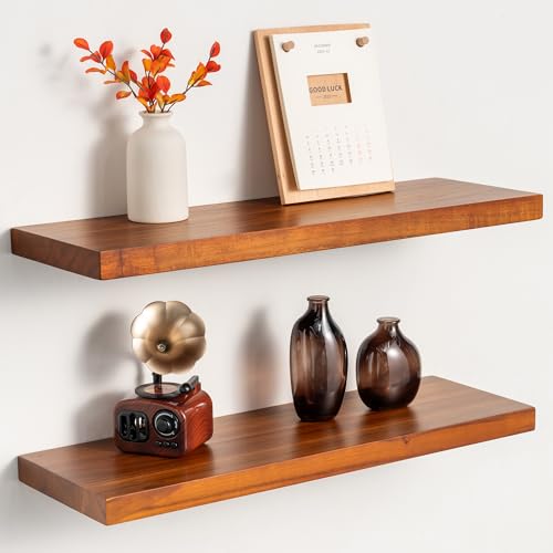 24" Teak Floating Shelves, Natural - Set of 2 - color: Natural Teak, size: 24"L, 2-Pack