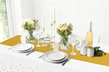 Smiry Disposable Rectangle Plastic 54 x 108 Inch Table Cloth 3 Pack - color: White and Gold