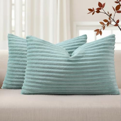 Simmore Fall Soft Aqua Haze Flannel Throw Pillow Covers 16X16 Set of 2 - color: Aqua, size: 16" x 16" (Pack of 2)