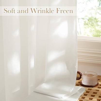 NICETOWN Non See Through Privacy Sheer Curtains 72 Inches Long 2 Panels - color: Ivory White, size: 52"W x 72"L (Pack of 2)