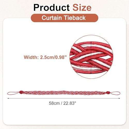 uxcell 4Pcs Curtain Tiebacks, 58cm/23 Braided Drapery Holdback Holder Decorative Rope Tie Back, Wine Red/Mixed Silver - color: Wine Red