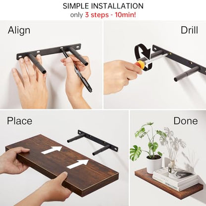 BAYKA Rustic Brown Bathroom Floating Shelves, 15.7in, 3Pk, Wall Mount Shelf - color: B. Rustic Brown - Americana Farmhouse Style, size: 15.7inches