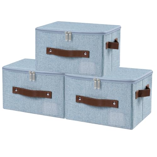 ANMINY Small Storage Box Fabric Bins with Zipper Lid, 10"x8"x7" Blue 3PCS - color: Blue, size: Small (Pack of 3）