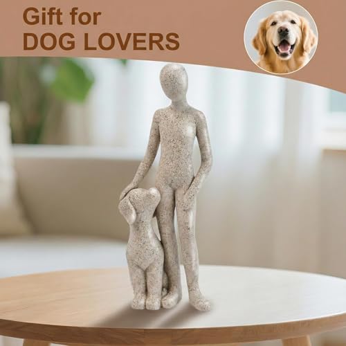 Man and Dog Figurine, Abstract Resin Memorial Sculpture, Humans and Dogs Standing Statue A, Pet Lover Home Office Shelf Decor Gift