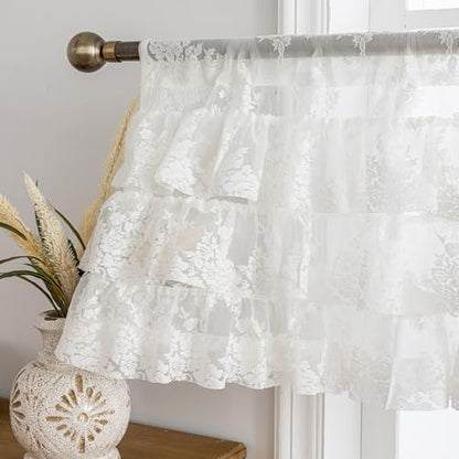 Kotile Ivory Lace Ruffle Valance for Windows W52 x L18 Inch, 1 Panel - color: Ivory - Ruffle Lace