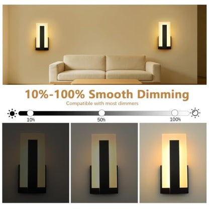 9.8 Inch Hardwire Wall Sconces Set of Two,Black 3CCT Dimmable Wall Lights - size: 9.8in-Hardwired