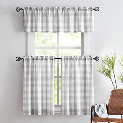 Grey White Buffalo Check Valance Curtain Farmhouse Kitchen Window 52x15" 1 - color: Grey and White, size: 50"W x 15"L (Pack of 1)