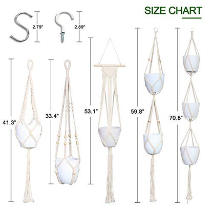 IGaiety 5 Pack Macrame Plant Hangers with Hooks for Indoor Outdoor Decor - size: 5 Pack