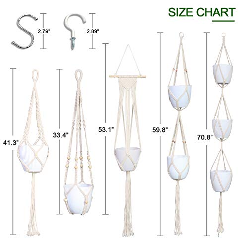 IGaiety 5 Pack Macrame Plant Hangers with Hooks for Indoor Outdoor Decor - size: 5 Pack