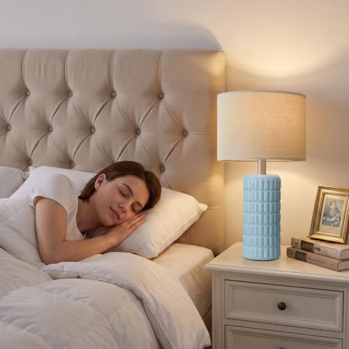 Seealle 23" Modern Ceramic Table Lamps, Lamps for Bedroom, Sky Blue - color: Sky Blue