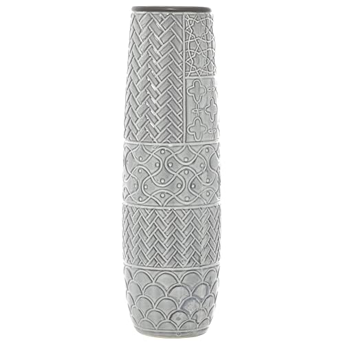 Deco 79 Ceramic Decorative Vase Slim Engraved Patterned Centerpiece Vase, Flower Vase for Home Decoration 7" x 7" x 22", Gray - size: 7" x 7" x 22"