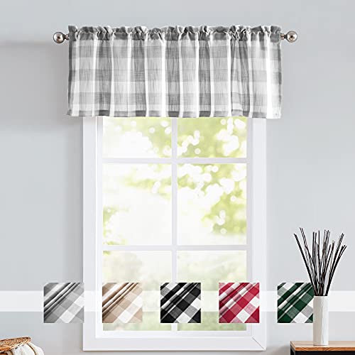 Grey White Buffalo Check Valance Curtain Farmhouse Kitchen Window 52x15" 1 - color: Grey and White, size: 50"W x 15"L (Pack of 1)