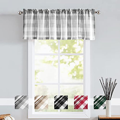 Grey White Buffalo Check Valance Curtain Farmhouse Kitchen Window 52x15" 1 - color: Grey and White, size: 50"W x 15"L (Pack of 1)
