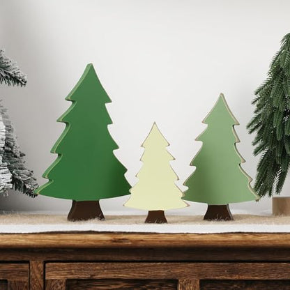 Christmas Decorations-3PCS Wooden Christmas Tree Sign-Rustic Christmas Tree for Tabletop Tiered Tray Shelf Mantel Fireplace Decor