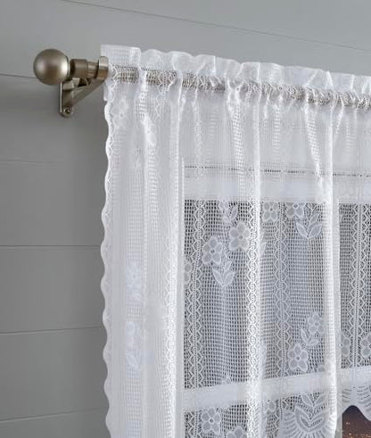 Warm Home Designs 3 Piece White Crochet Tiers & Swag. SIC White Set 36 - color: White, size: 30"W x 36"L (Pack of 3)