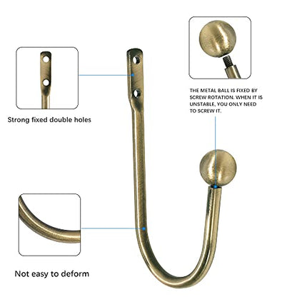 Curtain Holdback, 2 Pcs Wall Mounted Drapery Tiebacks with Screws, Heavy Duty Metal Decorative Window Drapery Holder Curtain Hook, Brass - color: 2 Pcs, Brass