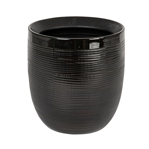 Creative Co-Op Embossed Textured Stoneware Planter, Matte Black - color: Matte Black