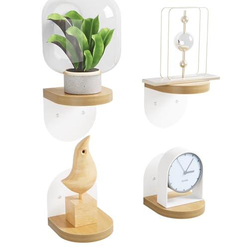 SAYAYO Small Floating Shelves for Wall Storage, 4 x 4 Inch Mini Shelf - color: Nature & White, size: Screw Fixing - 4"