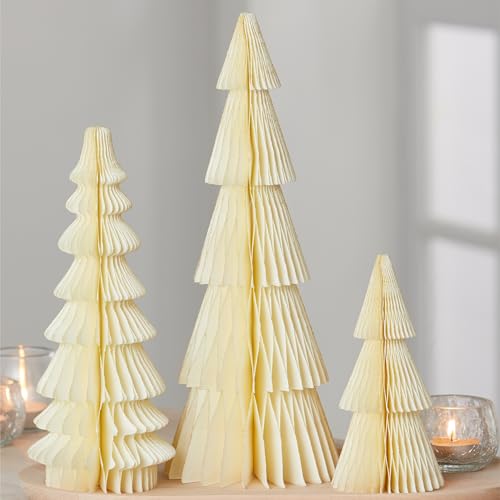 Set of 3 White Ivory Honeycomb Paper Trees (Medium Set 3 Ivory) - color: Medium Set 3 Ivory
