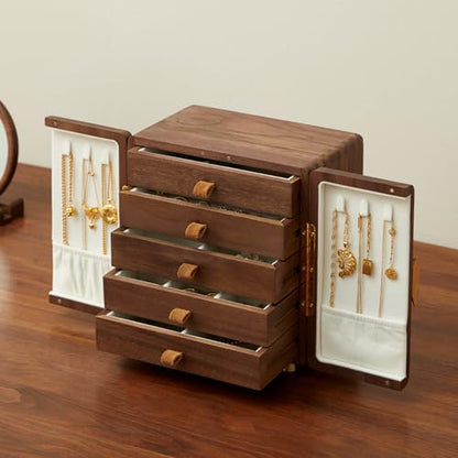 Black Walnut Wood Jewelry Box, Large - size: Ginkgo leaves