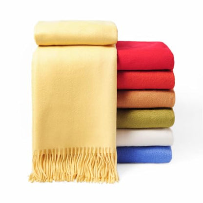 CUDDLE DREAMS Premium Cashmere Throw Blanket with Fringe (Yellow) - color: Yellow
