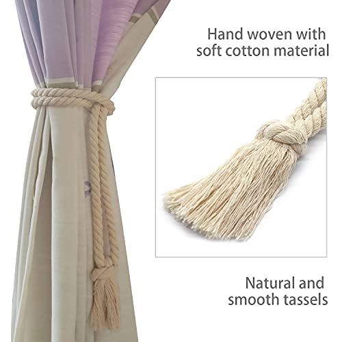 2 Pack Curtain Tiebacks Rope, Outdoor Curtain Tiebacks, Natural Cotton Curtain Ties, Village Rural Rustic Curtain Holdbacks, Farmhouse Nautical Curtain Tie Backs Holders for Drapes, Beige - color: Beige Rope-l 2 Pack