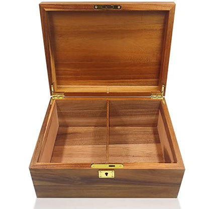 WELITTCON Wood Box Large Decorative Wooden Storage Box with Hinged Lid and Locking Key Premium Acacia Keepsake Chest Box Memory Gift Wooden Boxes 11 X 8.5 X 5 Inches - style: Key Lock with partition