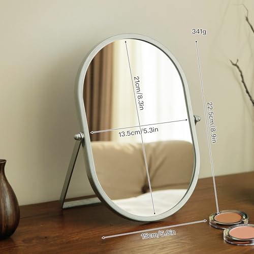 Oval Vanity Mirror with Stand,Metal Frame, (Sliver, 5.9 x 8.9 inches) - color: Sliver, size: 8.9"L x 5.9"W