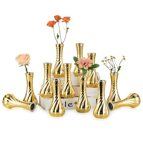 NUPTIO Gold Glass Bud Vase, Vintage Ribbed, 6.1", 6 Pcs - size: Style 2