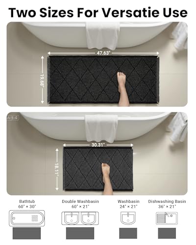 Waffle Bath Mat Set, Non Slip Bathroom Rugs 2 Piece, Gray & Dark Gray - color: Dark Grey & Grey